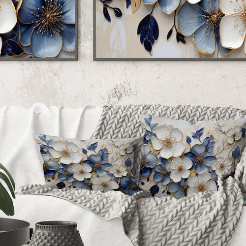 Blue And Gold Minimalism Violets - Violets Throw Pillow