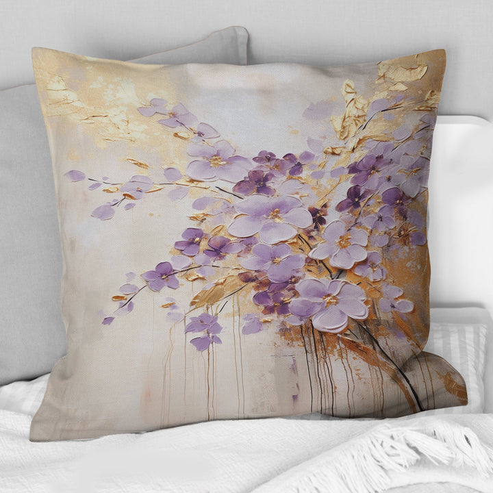 Purple And Gold Adorned Violets Meadow IV - Violets Throw Pillow