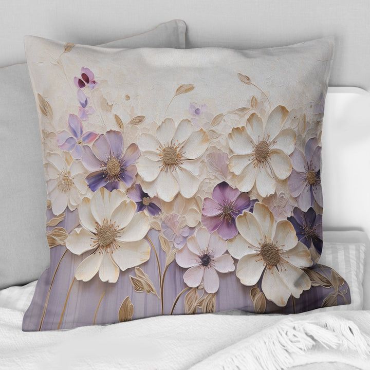 Beige And Purple Adorned Violets I - Violets Throw Pillow