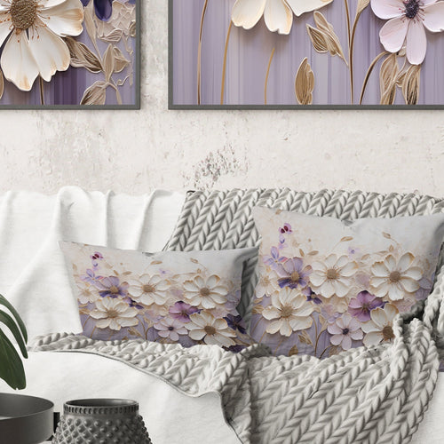 Beige And Purple Adorned Violets I - Violets Throw Pillow