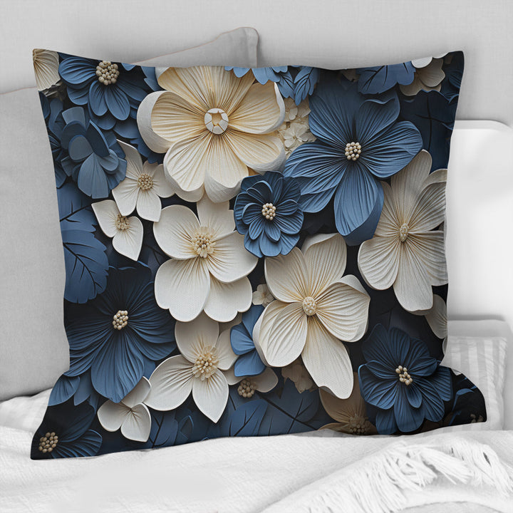 Blue And White Adorned Violets - Violets Throw Pillow