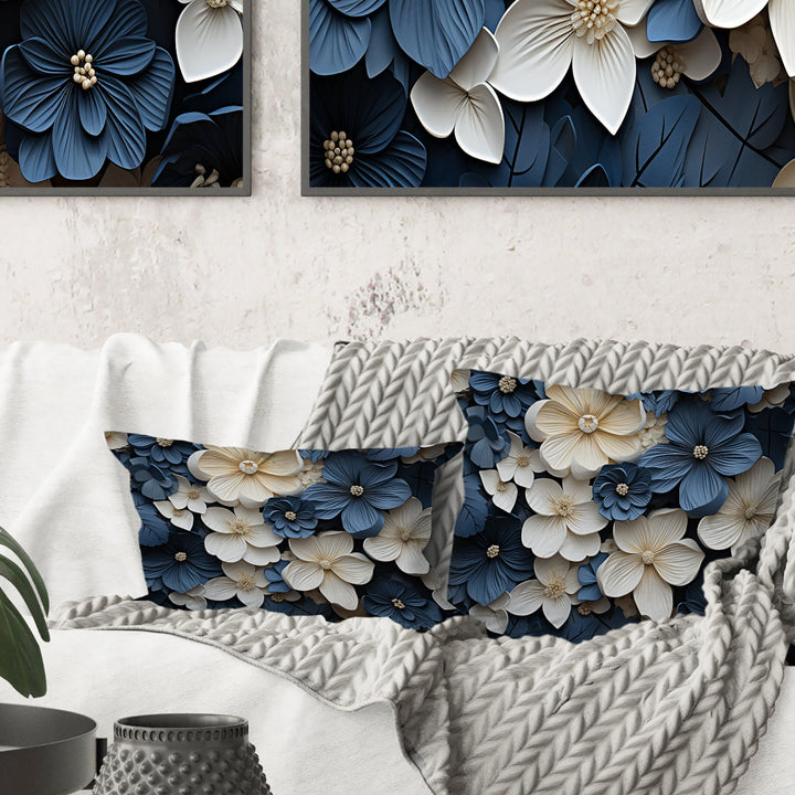 Blue And White Adorned Violets - Violets Throw Pillow