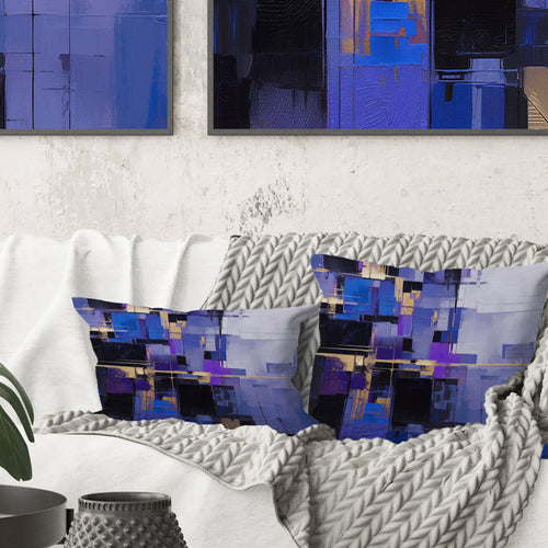 Contemporary Black Blue Purple Abstract - Abstract Painting Throw Pillow