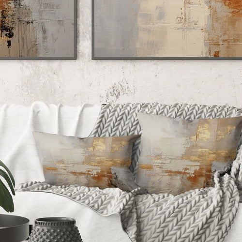 Gold And White Abstract Split - Abstract Shapes Throw Pillow