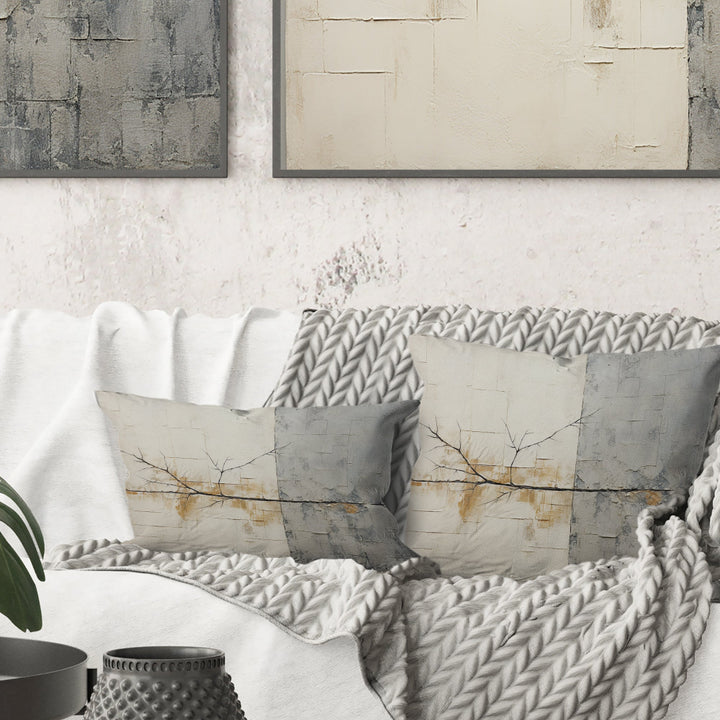 Grey And White Nature Split - Abstract Shapes Throw Pillow