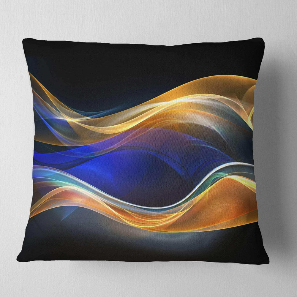 3D Gold Blue Wave Design - Abstract Throw Pillow