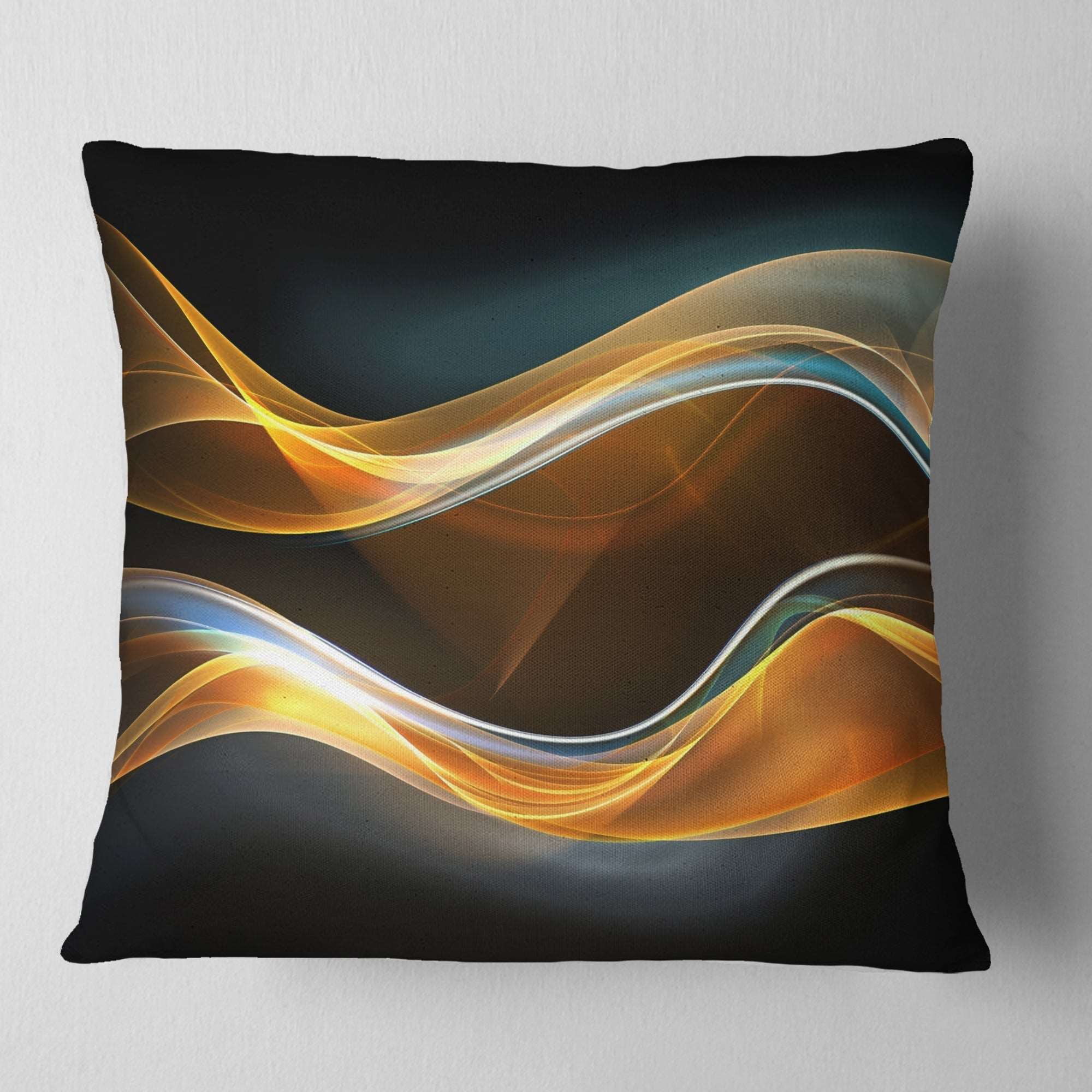 3D Gold Waves in Black - Abstract Throw Pillow