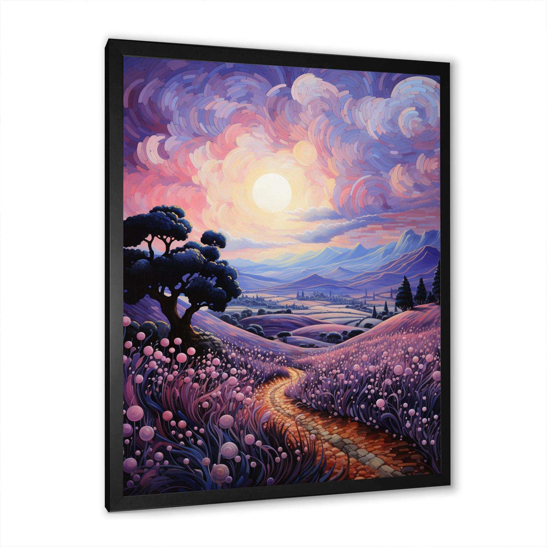 Vangogh Lavender Fields Pointillism I - Landscapes Canvas Wall Art