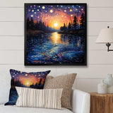 Vangogh Twilight Reflections Pointillism - Landscapes Canvas Wall Art