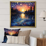 Vangogh Twilight Reflections Pointillism - Landscapes Canvas Wall Art