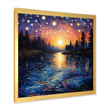 Vangogh Twilight Reflections Pointillism - Landscapes Canvas Wall Art