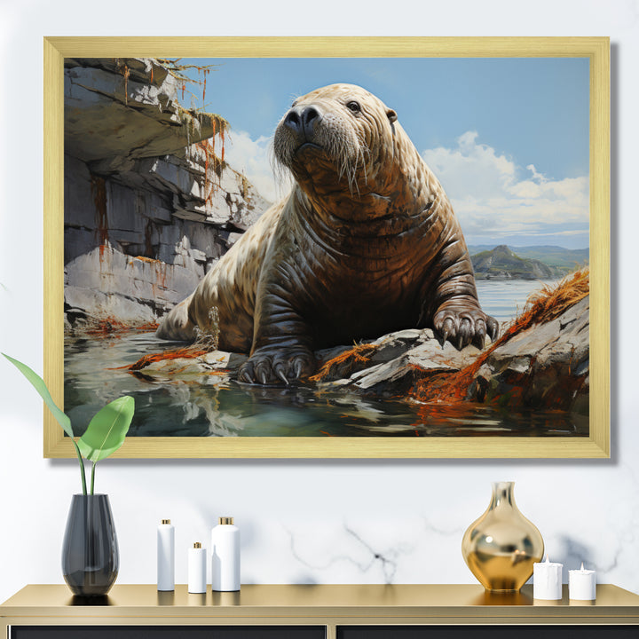 Walrus Rustic Charm - Walrus Large Canvas Wall Art