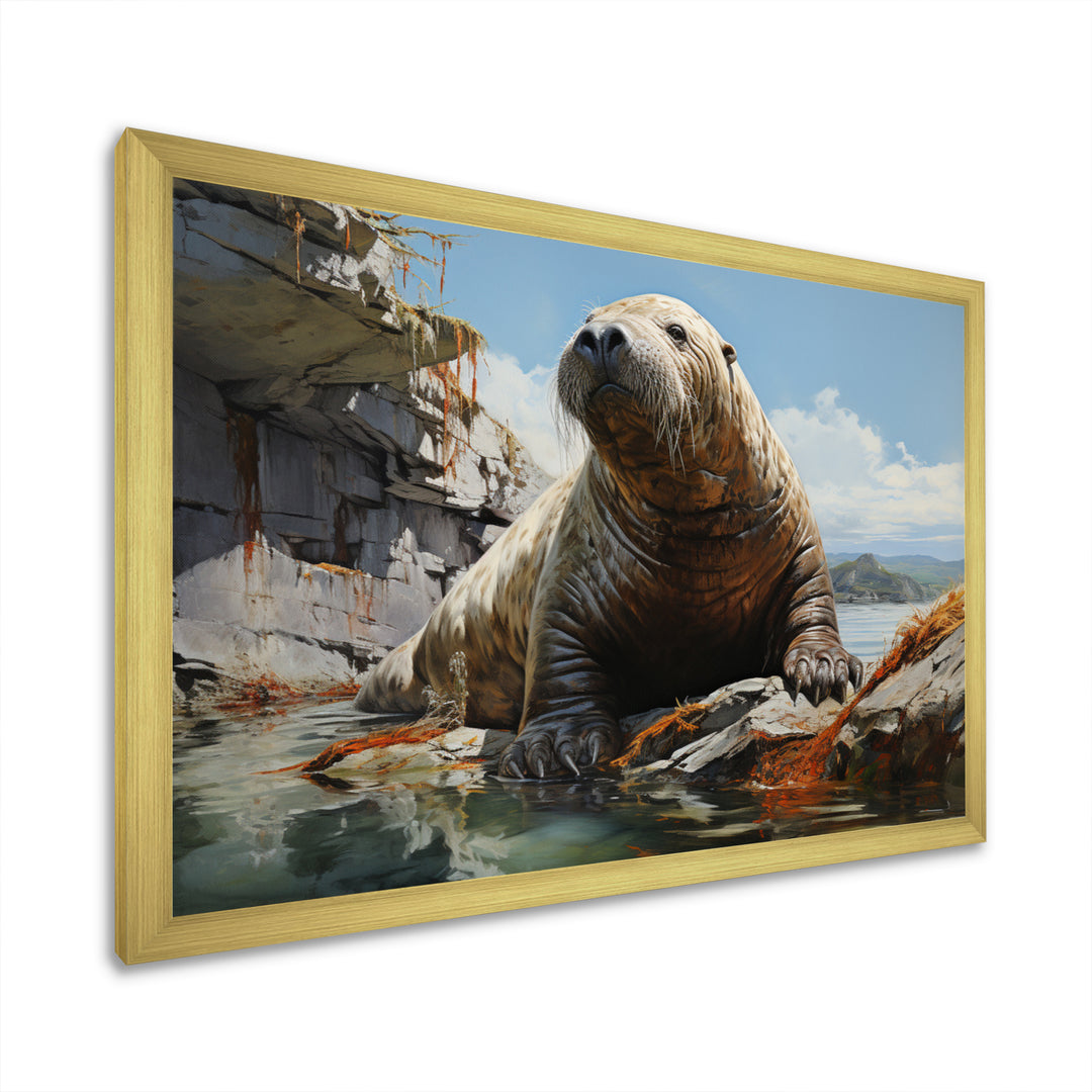 Walrus Rustic Charm - Walrus Large Canvas Wall Art