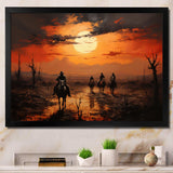 Western Sunset Riders Pointillism Art I - People Canvas Wall Art