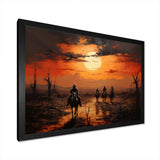 Western Sunset Riders Pointillism Art I - People Canvas Wall Art