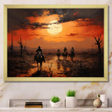 Western Sunset Riders Pointillism Art I - People Canvas Wall Art