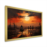 Western Sunset Riders Pointillism Art I - People Canvas Wall Art