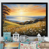 White Green Wildflowers Golden Horizon - Floral Canvas Wall Art