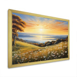 White Green Wildflowers Golden Horizon - Floral Canvas Wall Art