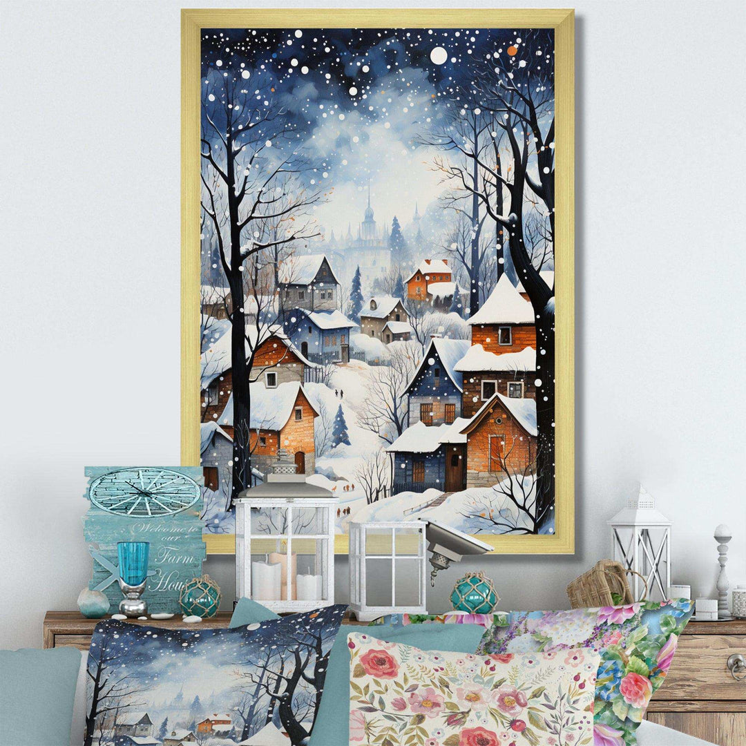 Harmony Of Winter Village IV - Landscapes Canvas Wall Art