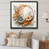 Beige and Orange Floral Wreath I - Floral Canvas Wall Art