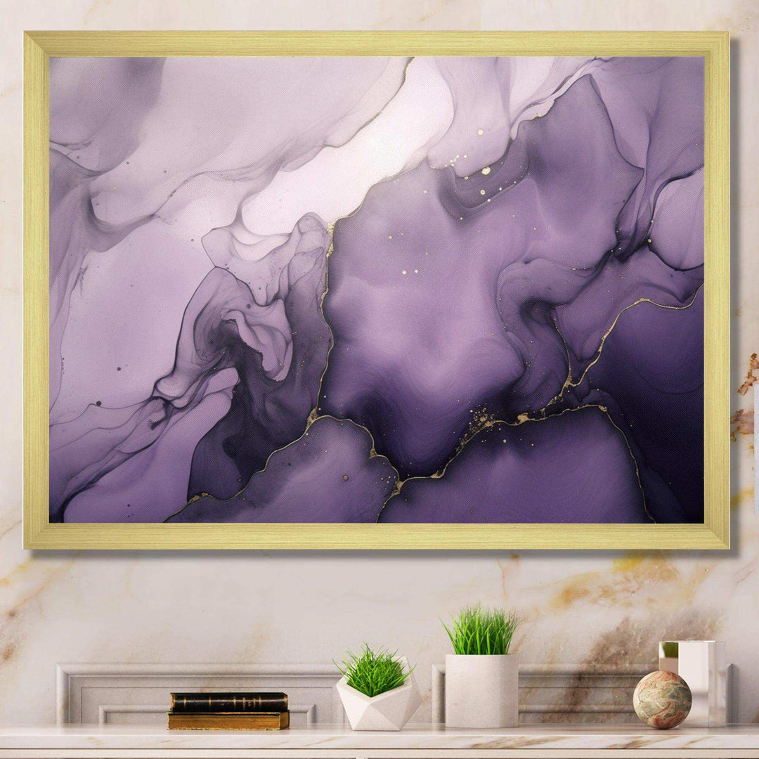 Purple and Grey Marble Ink Clouds X - Abstract Canvas Wall Art