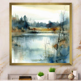 Summer Lake Landscape Illustration II - Cottage Canvas Wall Art