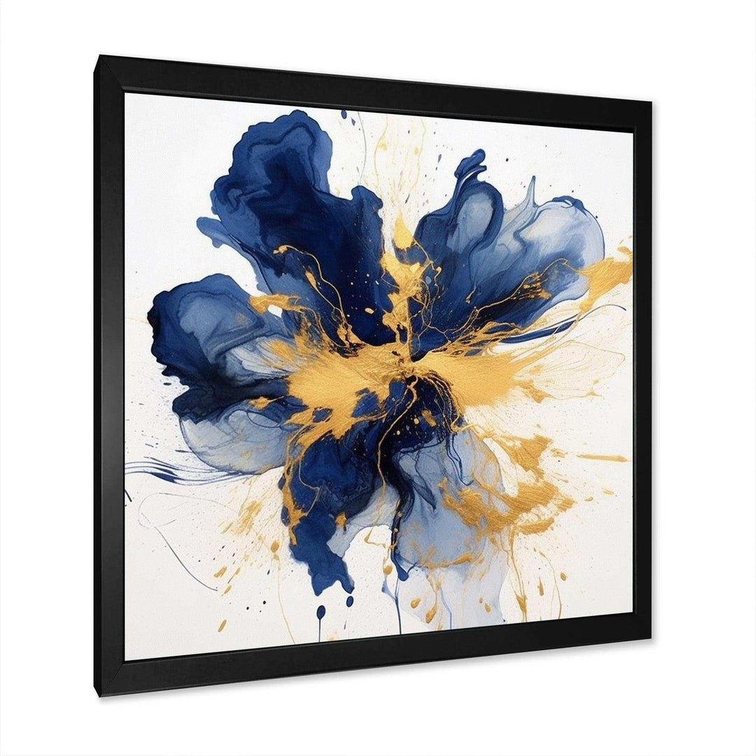 Dark Blue and Gold Strokes I - Abstract Canvas Wall Art