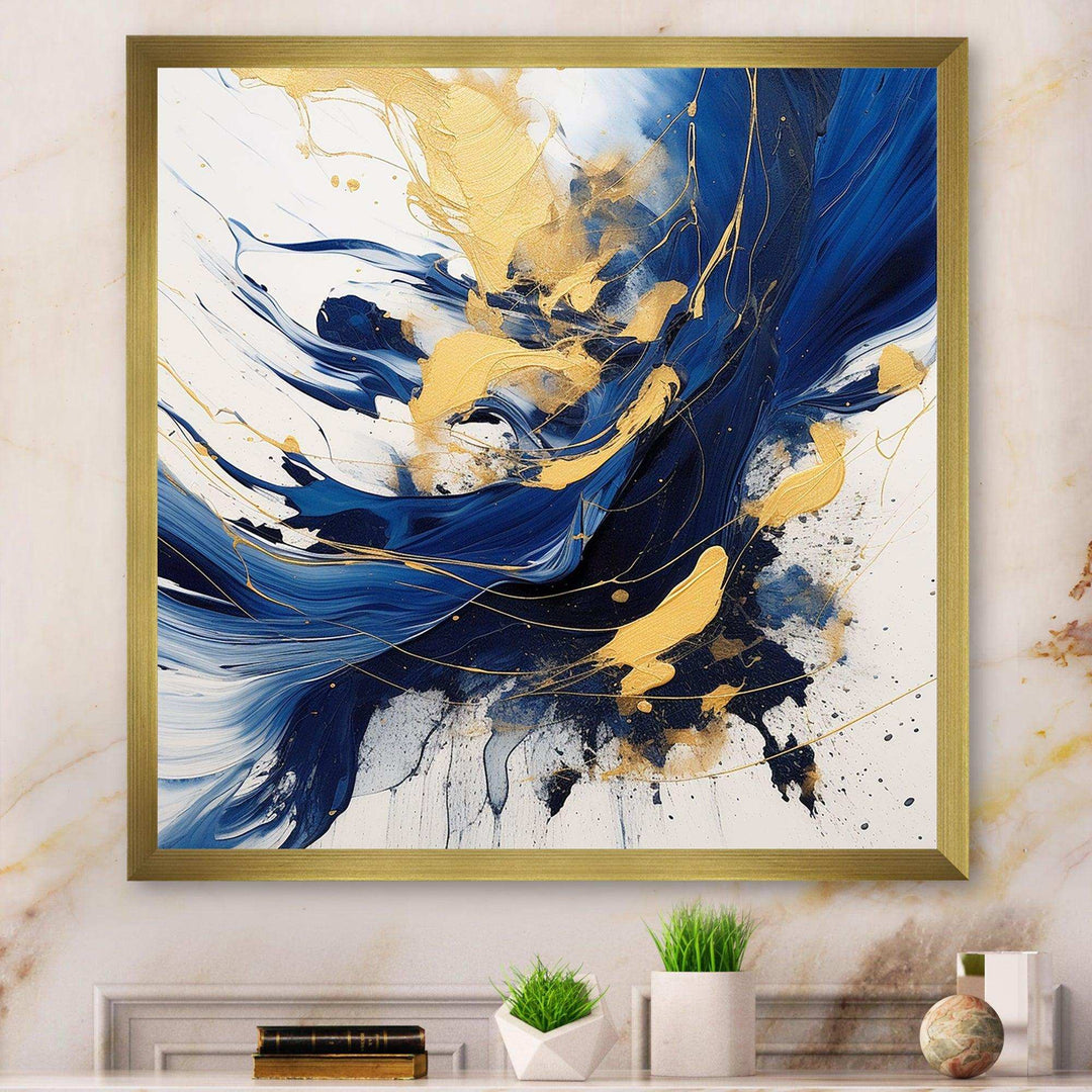 Dark Blue and Gold Strokes V - Abstract Canvas Wall Art