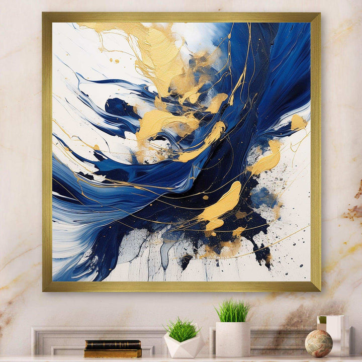 Dark Blue and Gold Strokes V - Abstract Canvas Wall Art