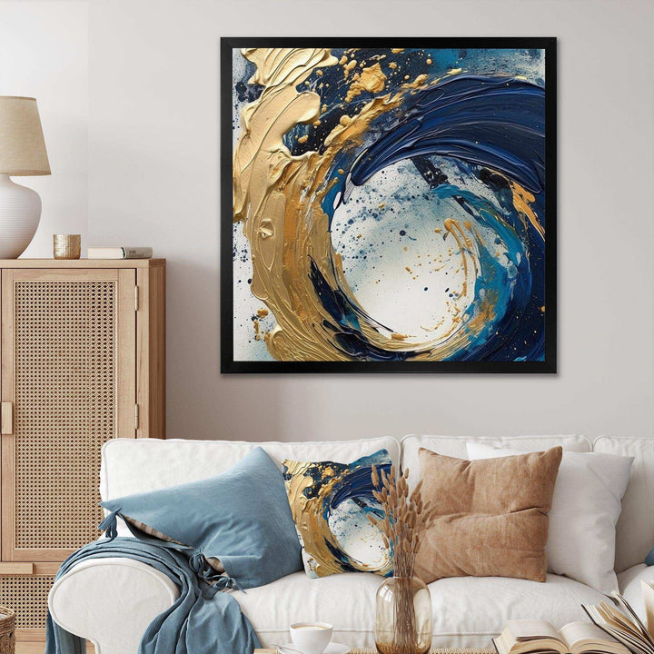 Dark Blue and Gold Strokes VI - Abstract Canvas Wall Art