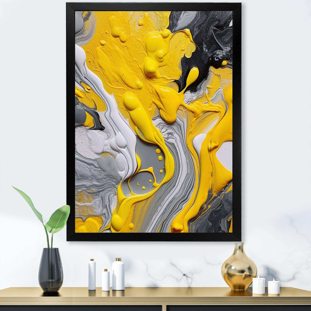 Designart Yellow and Grey Cosmic Vibrations II - Abstract Canvas Wall Art