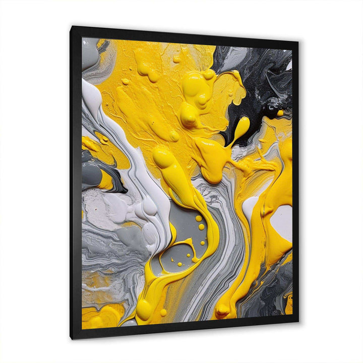 Designart Yellow and Grey Cosmic Vibrations II - Abstract Canvas Wall Art