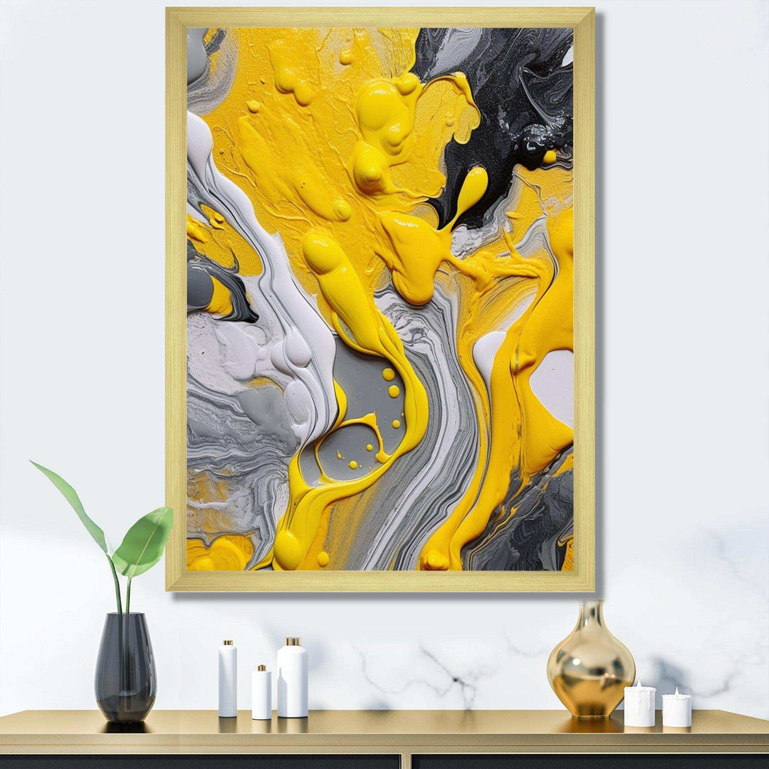Designart Yellow and Grey Cosmic Vibrations II - Abstract Canvas Wall Art