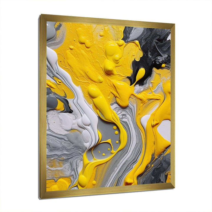 Designart Yellow and Grey Cosmic Vibrations II - Abstract Canvas Wall Art