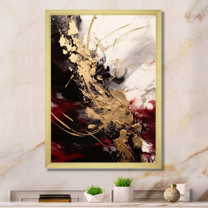 Gold and Red Fluid Fusion I - Abstract Canvas Wall Art
