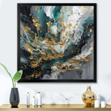 Gold Teal Ink On Stone - Abstract Canvas Wall Art