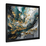 Gold Teal Ink On Stone - Abstract Canvas Wall Art