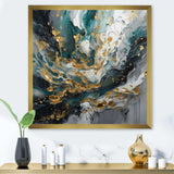 Gold Teal Ink On Stone - Abstract Canvas Wall Art