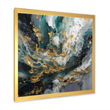 Gold Teal Ink On Stone - Abstract Canvas Wall Art