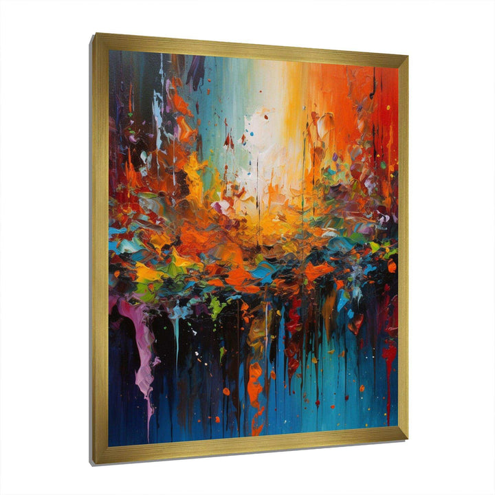 Orange Teal Cubist Fusion - Abstract Canvas Wall Art