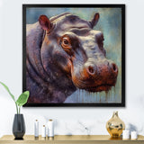 Hippo Portrait - Hippopotamus Framed Canvas Art