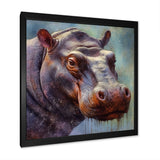 Hippo Portrait - Hippopotamus Framed Canvas Art