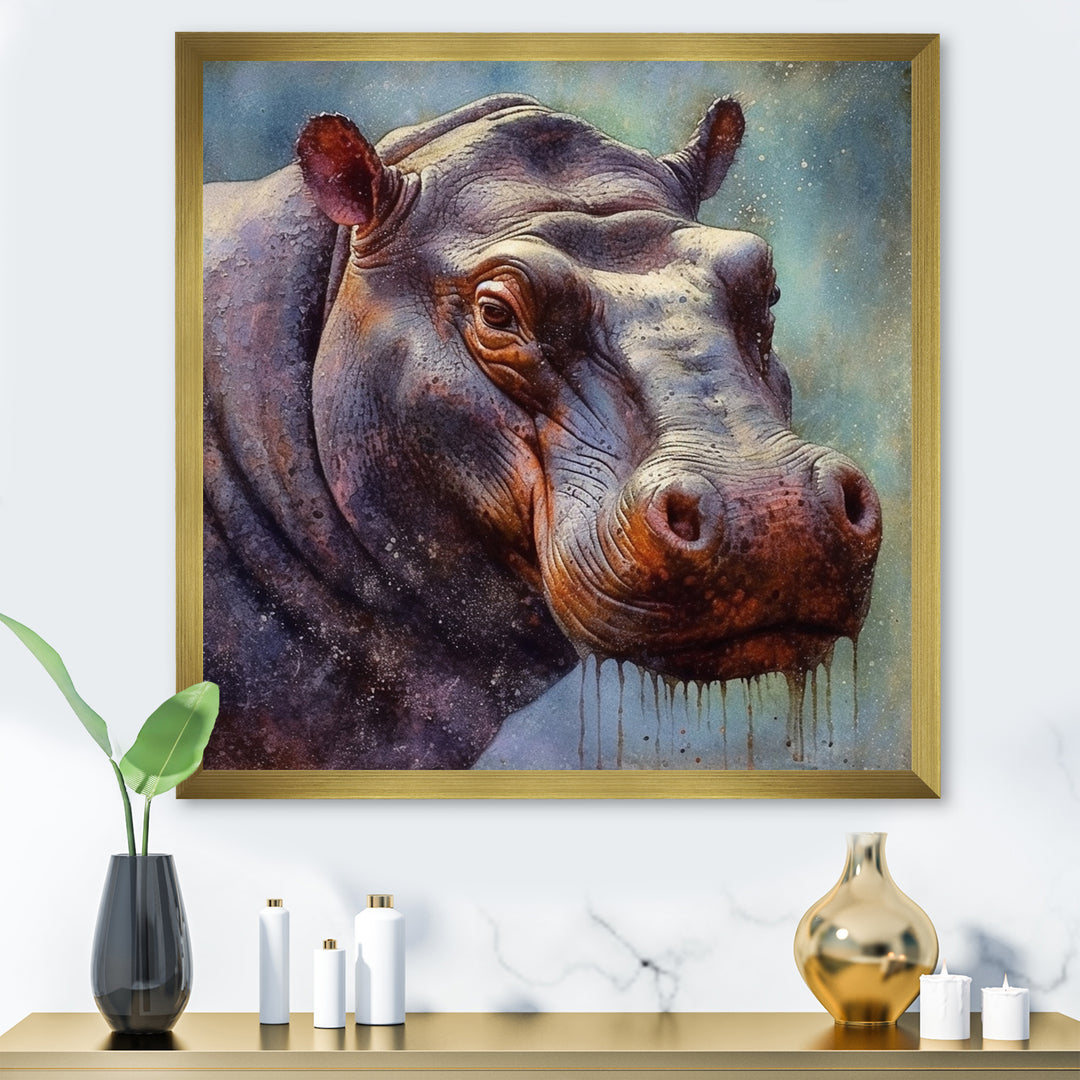 Hippo Portrait - Hippopotamus Framed Canvas Art