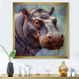 Hippo Portrait - Hippopotamus Framed Canvas Art