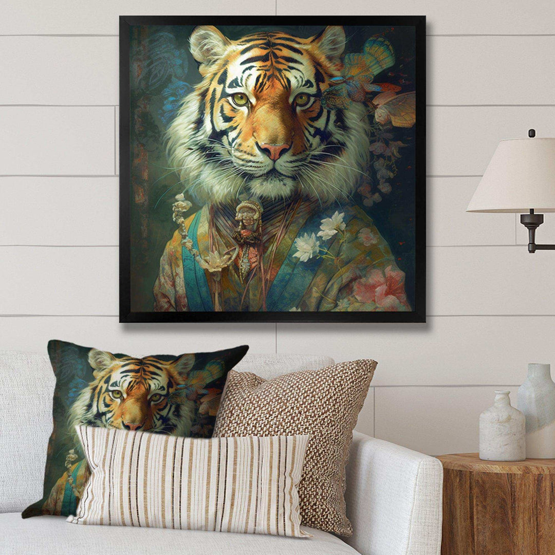 Vintage Tiger Portrait - Animals Canvas Wall Art