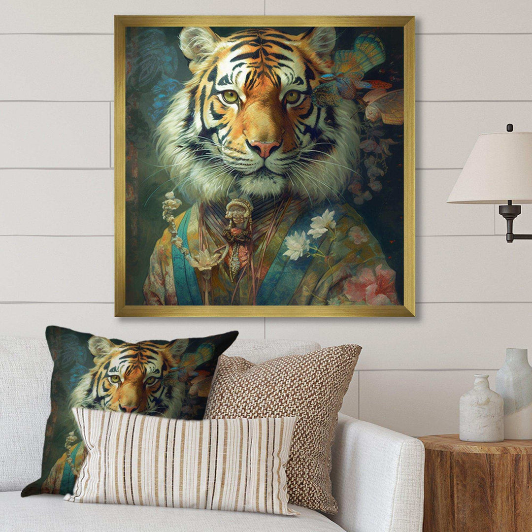 Vintage Tiger Portrait - Animals Canvas Wall Art