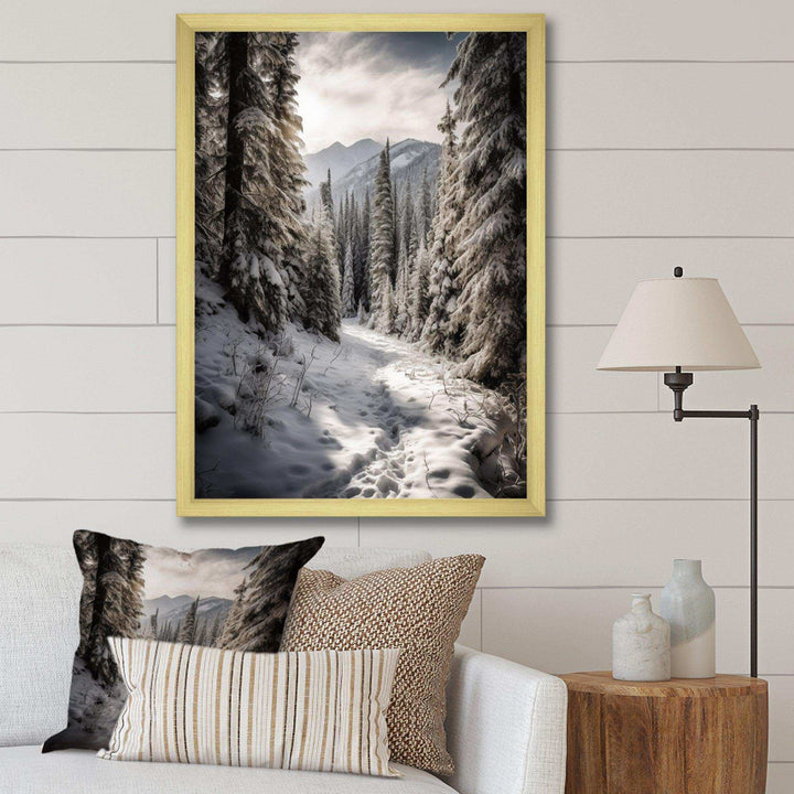 Frosty Snow Forest Path II - Landscapes Canvas Wall Art