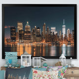 Reflection Of New York City At Night - Cityscapes Canvas Wall Art