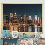 Reflection Of New York City At Night - Cityscapes Canvas Wall Art